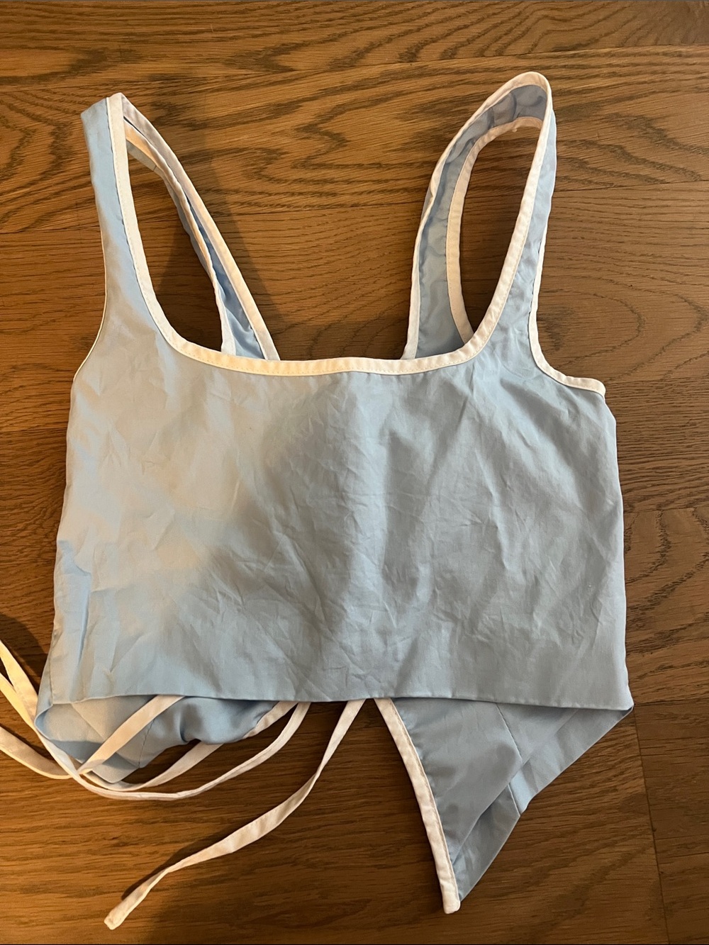 Light Blue Women's Crop Top with White Trim